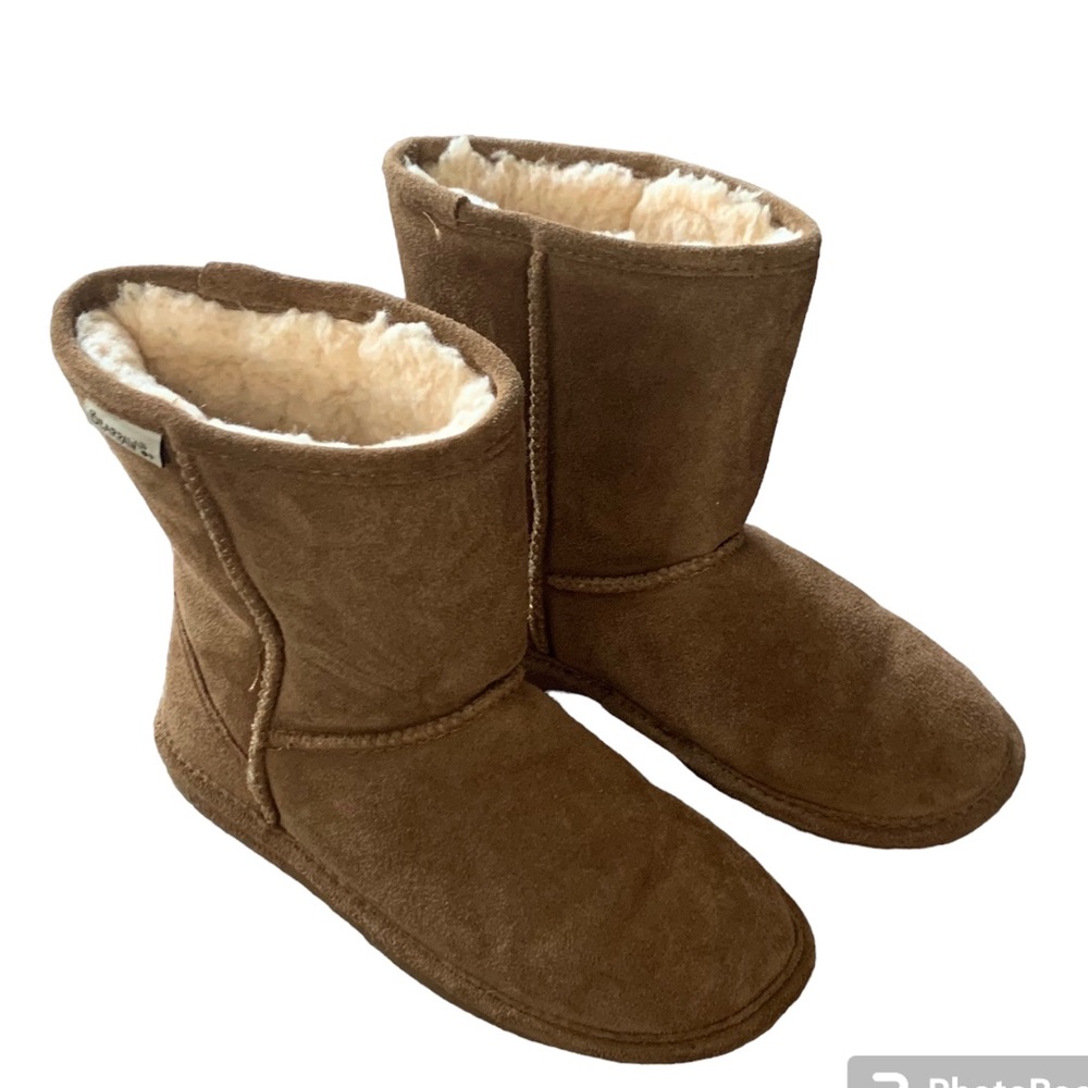 BEARPAW S410Y EVA Suede Sheepskin Youth Girls 5 Ankle Boots Hickory Women size 7